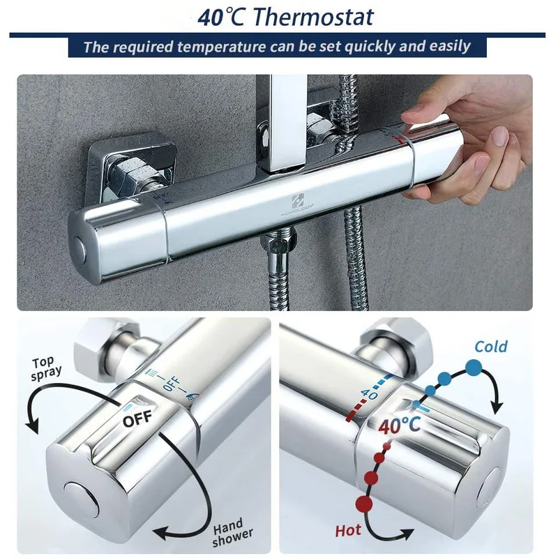 Chrome Adjustable-Height Shower Column with Square Rain Head and Mixer – photo 2