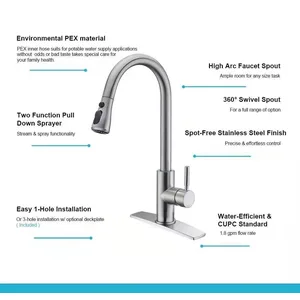 Brushed Pull-Down Kitchen Sink Faucet with 40 cm Extending Hose – photo 3