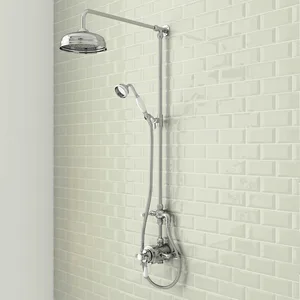 Traditional Chrome Rigid Riser Shower with Round Head and Handset – Exposed Valve – photo 4