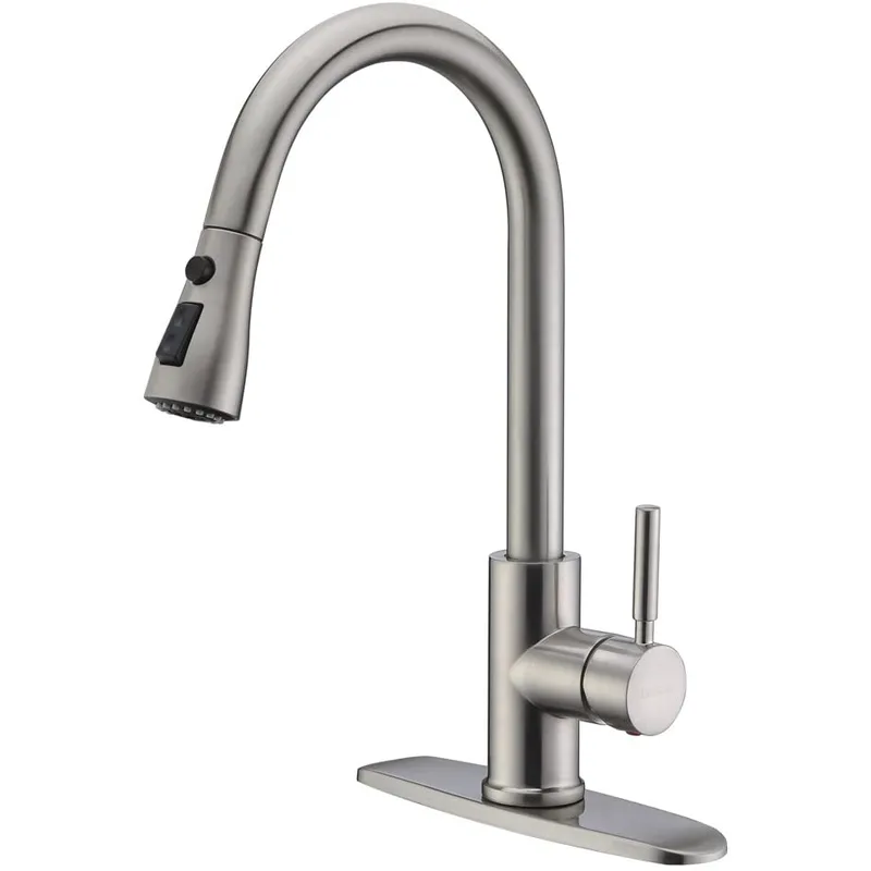 Brushed Pull-Down Kitchen Faucet with Escutcheon, 1- or 3-Hole Installation – photo 2
