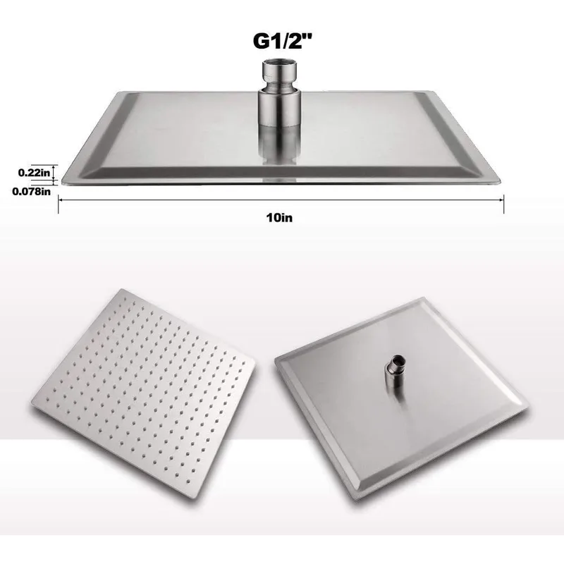 10-Inch Ultra-Slim Square Rainfall Shower Head