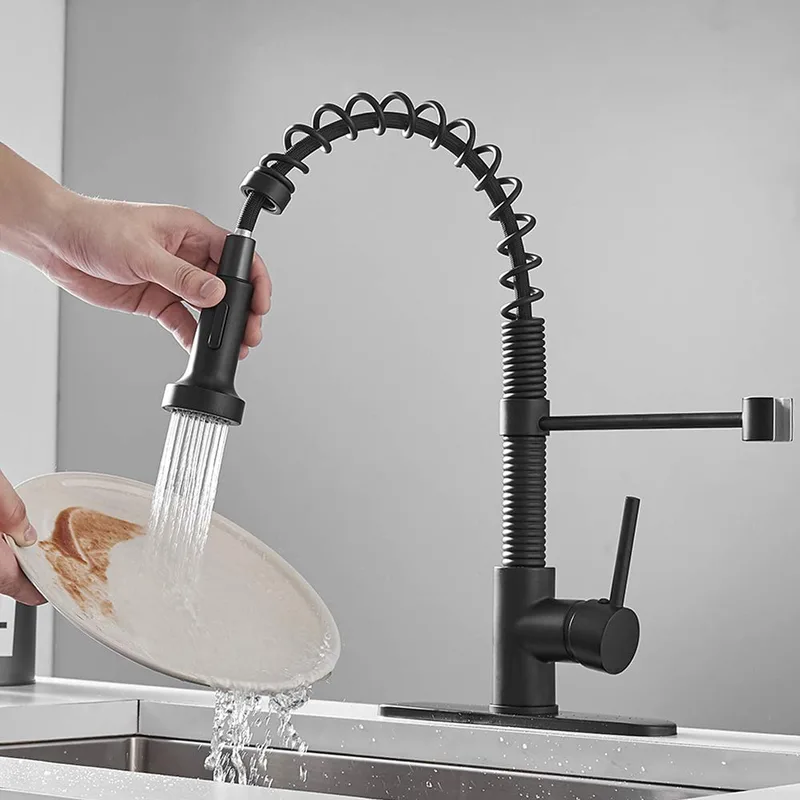 Matte Black Spring Pull-Down Kitchen Faucet – photo 3
