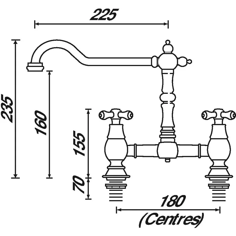 Traditional Chrome Bridge Kitchen Mixer with Cross Handles – photo 2