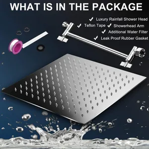 Square Rainfall Shower Head Kit with Adjustable Extension Arm