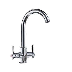 Chrome Swan-Neck Kitchen Mixer with Two Handles