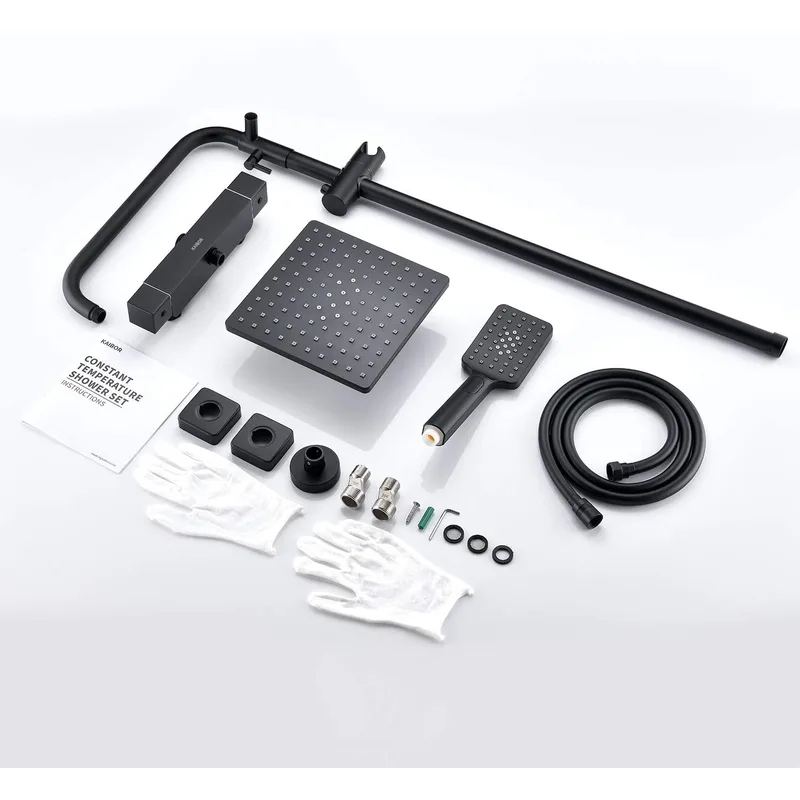 Matte Black Exposed Bar Shower Column with Square Rain Head and Hand Shower – photo 2