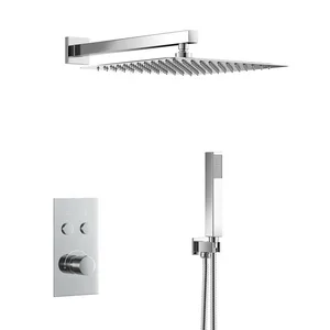 Chrome Concealed Shower with Square Rain Head, Hand Shower and Twin Valve – photo 4
