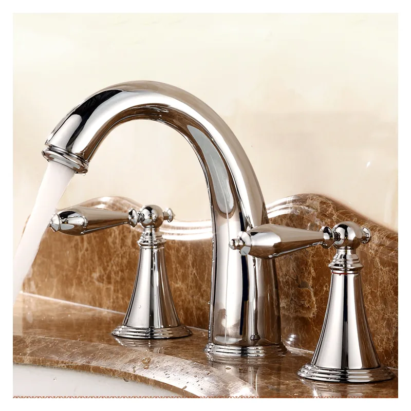 Chrome Three-Hole Widespread Basin Mixer with Cross Handles