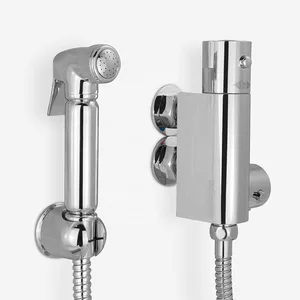 Chrome Bidet Shower (Shattaf) Kit with Square Wall Mixer Valve