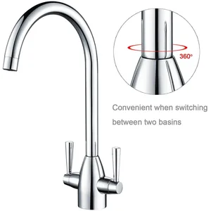 Chrome Two-Lever Swan-Neck Kitchen Mixer Tap – photo 4