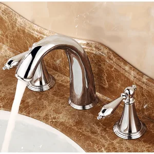 Chrome Three-Hole Widespread Basin Mixer with Cross Handles – photo 3