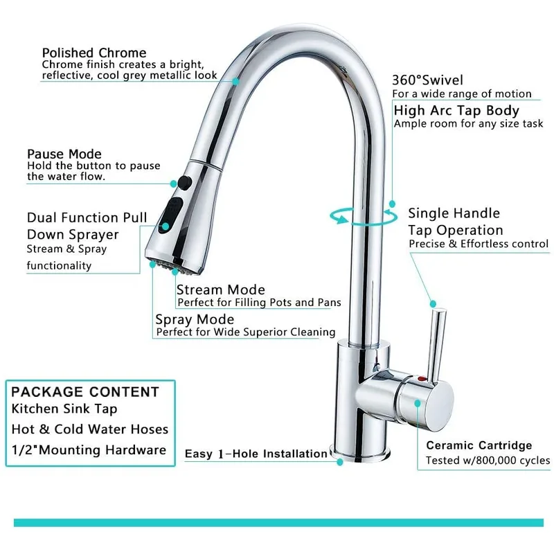 Chrome Pull-Down Kitchen Tap Sprayer – photo 6
