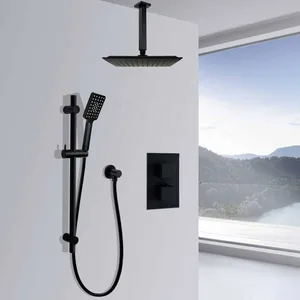 Matte Black Concealed Shower with Ceiling-Mounted Rain Head and Slide Rail – photo 3