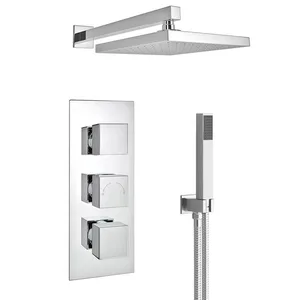 Chrome Concealed Shower with Square Rain Head, Hand Shower and Twin Valve – photo 5