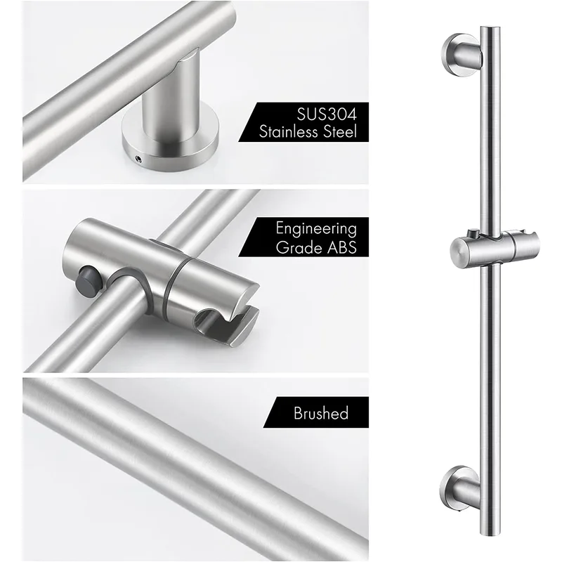 Brushed Stainless Steel Shower Slide Bar with Adjustable Holder