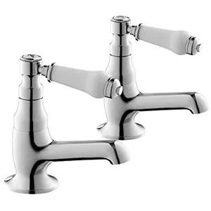 Traditional Chrome Basin Pillar Taps with White Levers (Pair) – photo 2