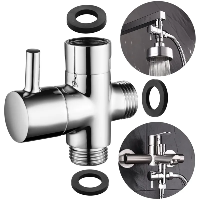 Chrome Square Wall Shower Arm with Round Head and Hand Shower Diverter – photo 4