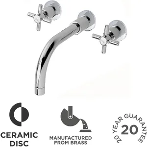 Chrome Wall-Mounted Two-Handle Basin Mixer – photo 2