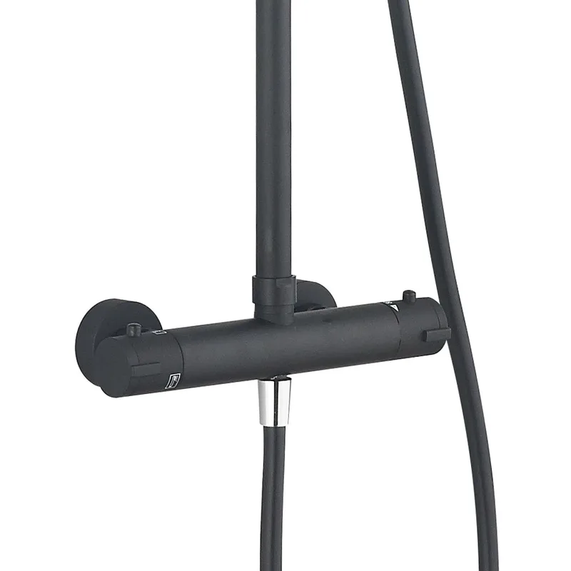Matte Black Exposed Bar Shower Column with Round Rain Head and Hand Shower – photo 2