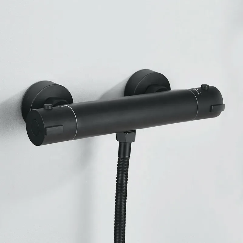 Matte Black Wall-Mounted Bath Shower Mixer with Slide Rail Kit – photo 3