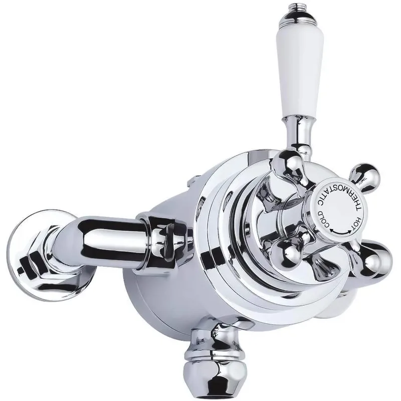 Traditional Chrome Exposed Thermostatic Shower Valve with White Lever