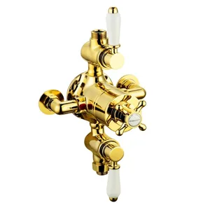 Traditional Gold Exposed Shower Valve with White Lever Handles