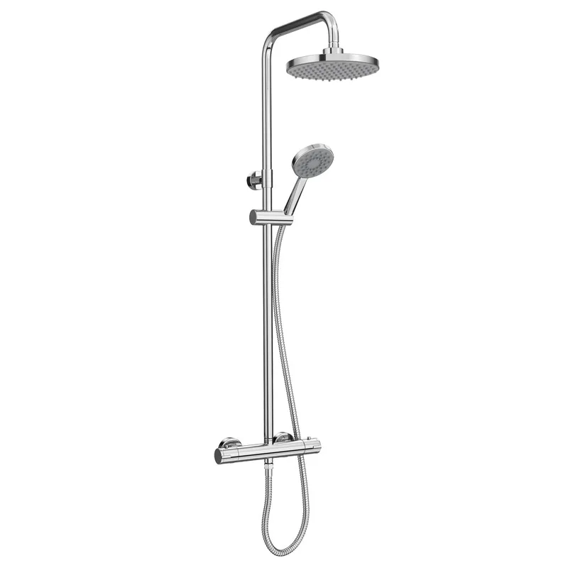 Chrome Exposed Bar Shower Column with Round Rain Head and Hand Shower – photo 4
