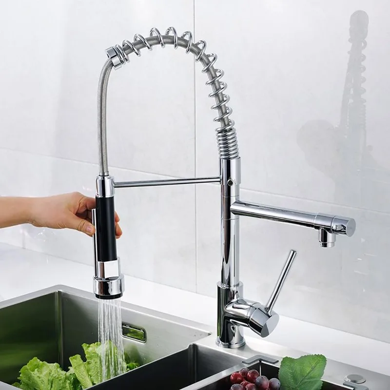 Dual Spout Kitchen Faucet with Spring Pull-Down Sprayer – photo 2