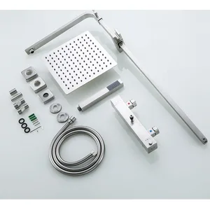 Square Exposed Shower System with Rain Head, Hand Shower and Bath Spout – photo 4