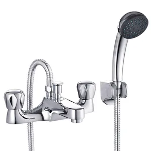 Two-Handle Deck-Mounted Bath Shower Mixer with Hand Shower