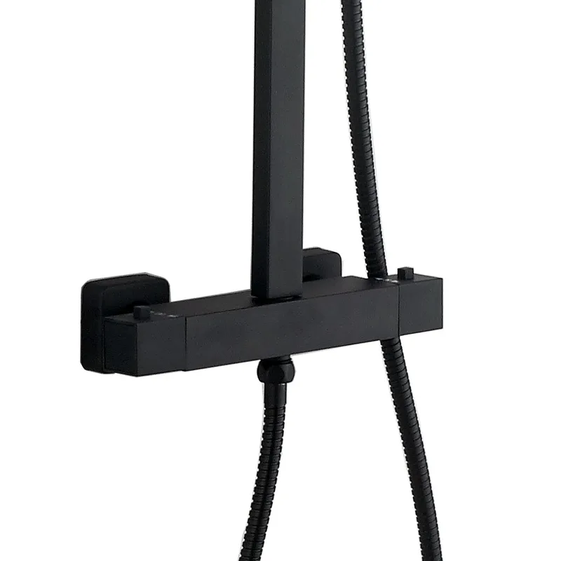 Matte Black Exposed Bar Shower Column with Square Rain Head and Hand Shower – photo 5