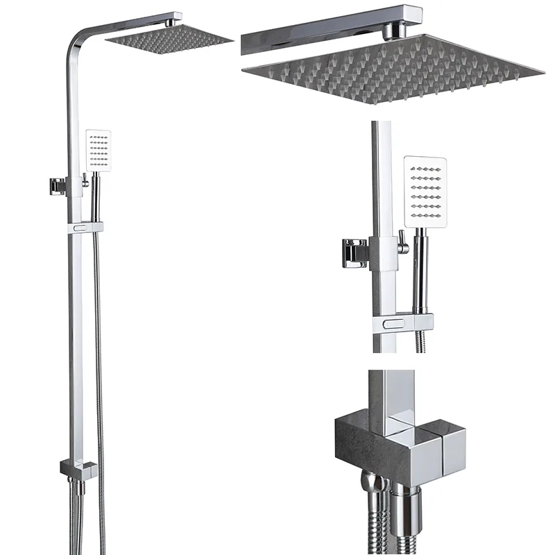 Square Slim Exposed Shower System with Rain Head and Hand Shower
