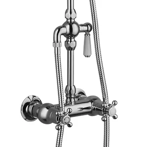 Traditional Chrome Exposed Shower Valve with Rigid Riser and Cross Handles