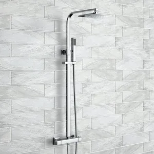 Chrome Exposed Bar Shower with Square Rain Head and Square Handset
