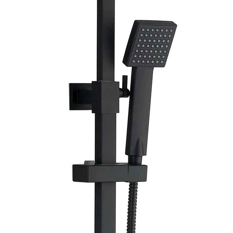 Matte Black Exposed Bar Shower Column with Square Rain Head and Hand Shower – photo 6