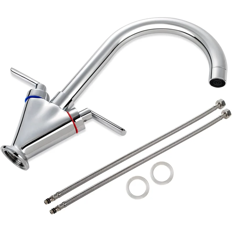 Chrome Dual-Lever Gooseneck Kitchen Mixer with Conical Body – photo 2