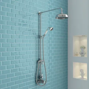 Traditional Chrome Rigid Riser Shower Kit with Rain Head and Hand Shower