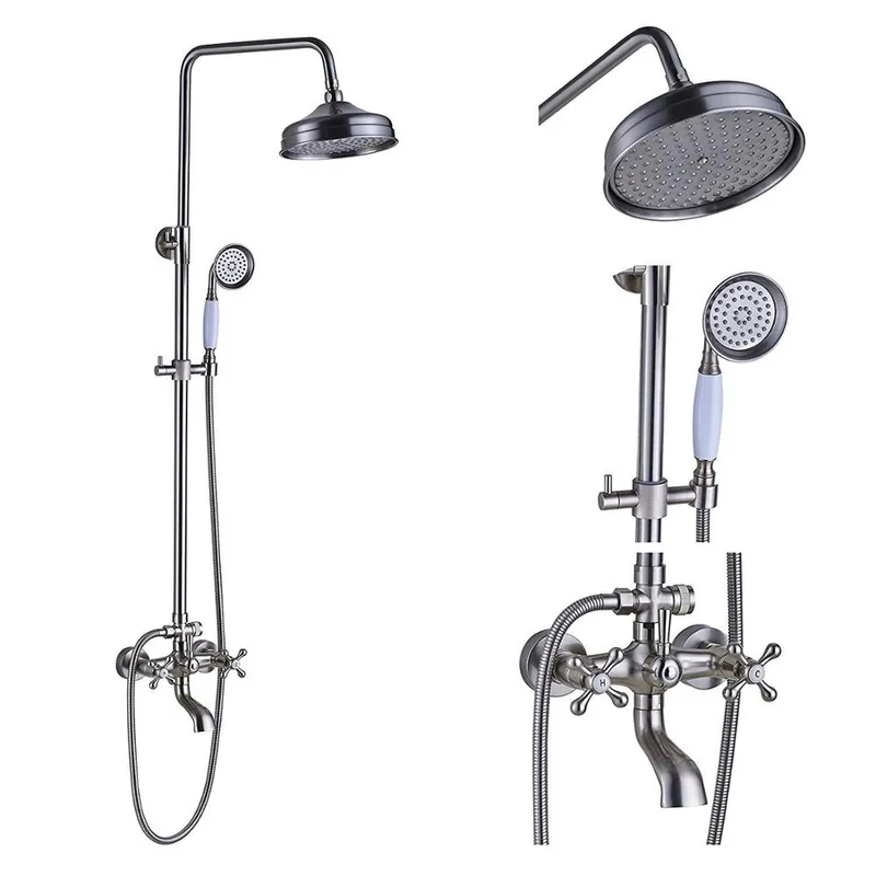 Antique Brass Exposed Shower System with Rain Head, Hand Shower and Bath Spout – photo 4
