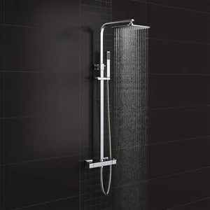 Chrome Exposed Bar Shower with Square Rain Head – Slim Square Riser