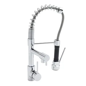 Chrome Spring Kitchen Faucet with Pull-Down Spray and Secondary Spout