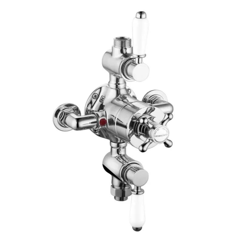 Traditional Chrome Exposed Shower Valve with White Levers