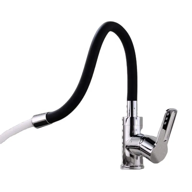Kitchen Faucet with Flexible Black Silicone Spout