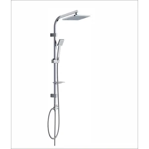Chrome Shower Column with Square Rain Head and Square Hand Shower
