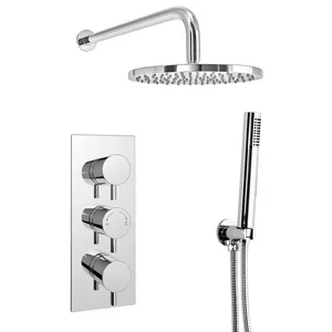 Chrome Concealed Shower Set with Round Rain Head, Hand Shower and Triple Valve – photo 3