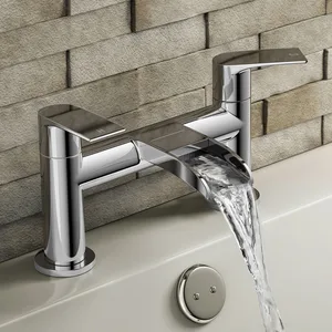 Chrome Waterfall Bath Filler with Rounded Body, Two-Handle
