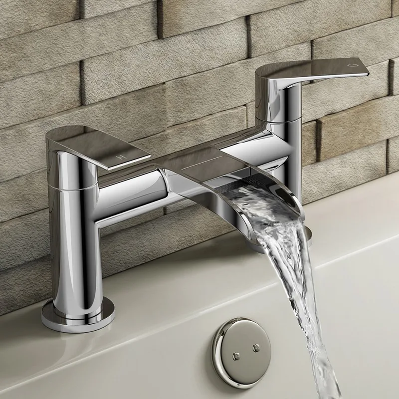Chrome Waterfall Bath Filler with Rounded Body, Two-Handle