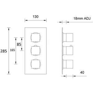 Chrome Concealed Triple Thermostatic Shower Valve – Square Handles – photo 2