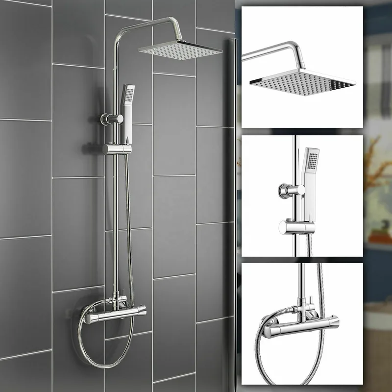 Chrome Round-Head Exposed Bar Shower with Slim Riser – photo 3