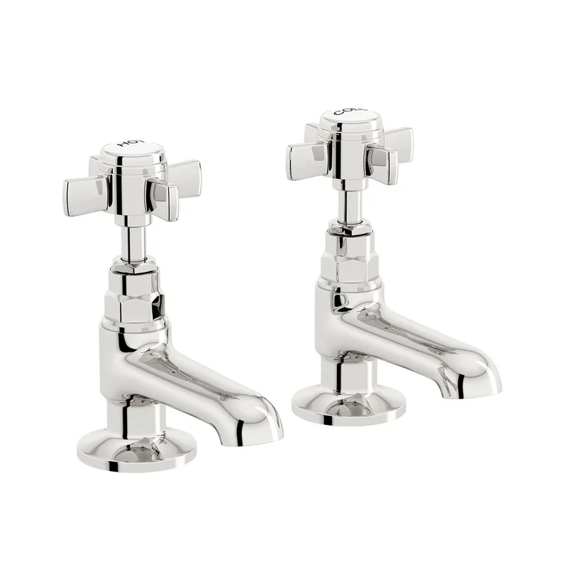 Traditional Chrome Basin Pillar Taps with White Levers (Pair) – photo 5