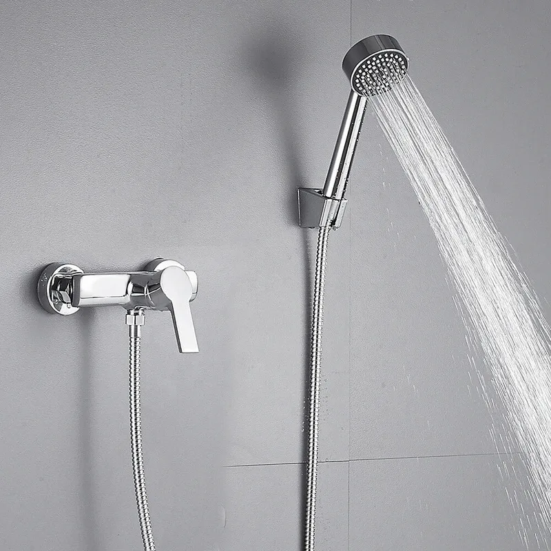 Chrome Wall-Mounted Shower Mixer with Hand Shower